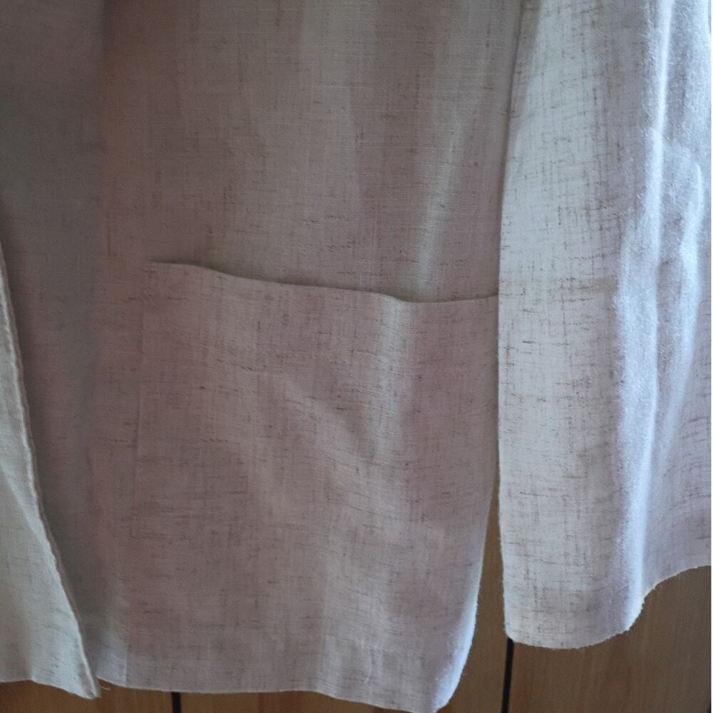 Vintage 90s Ivory Linen Blend Blazer Medium Petite Coastal Minimalist Jacket - Picture 4 of 10